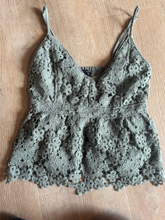 Abercrombie & Fitch Tops - Abercrombie & Fitch Olive Green Floral Crochet Tank